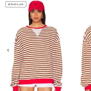 We The Free Classic Brown Red Striped Crew Size Large